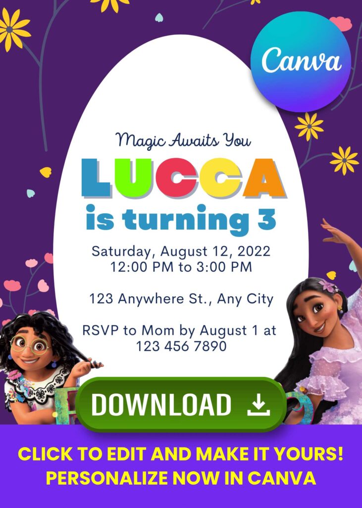 Free and Editable Disney Encanto Birthday Invitation Templates Made in Canva. Customize Online for free