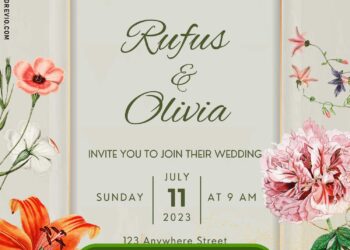 Free Editable Canva Orchid Petals & Love Notes Wedding Invite