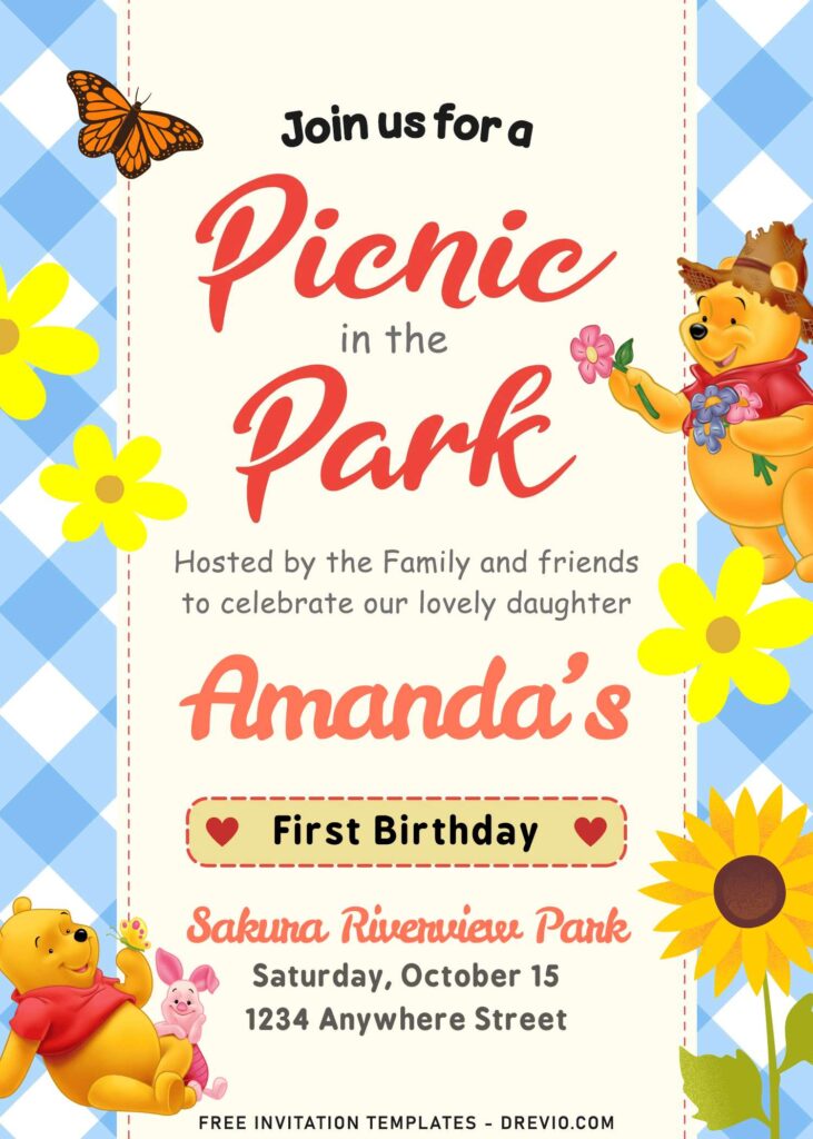 Editable Winnie the Pooh First Birthday Invitation – Free Download
