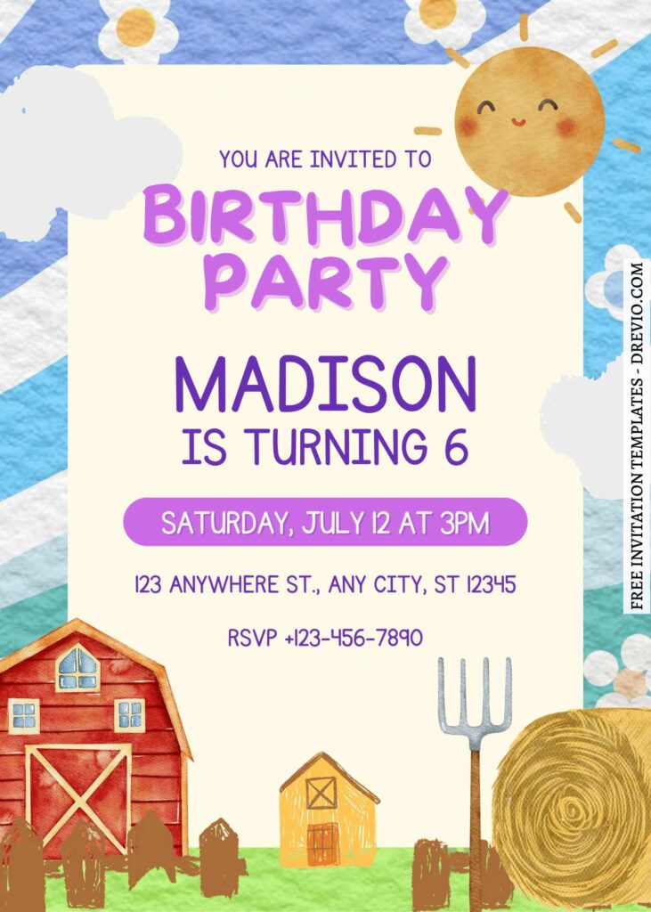 Free Editable Tractor & Farmyard Birthday Invitation Templates in Canva