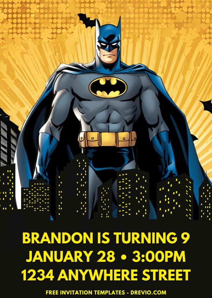 Free and Editable Batman DC Comic Birthday Invitation Templates Made in Canva. Customize Online for free Calling All Heroes! Free Batman Gotham City Birthday Invites to Customize