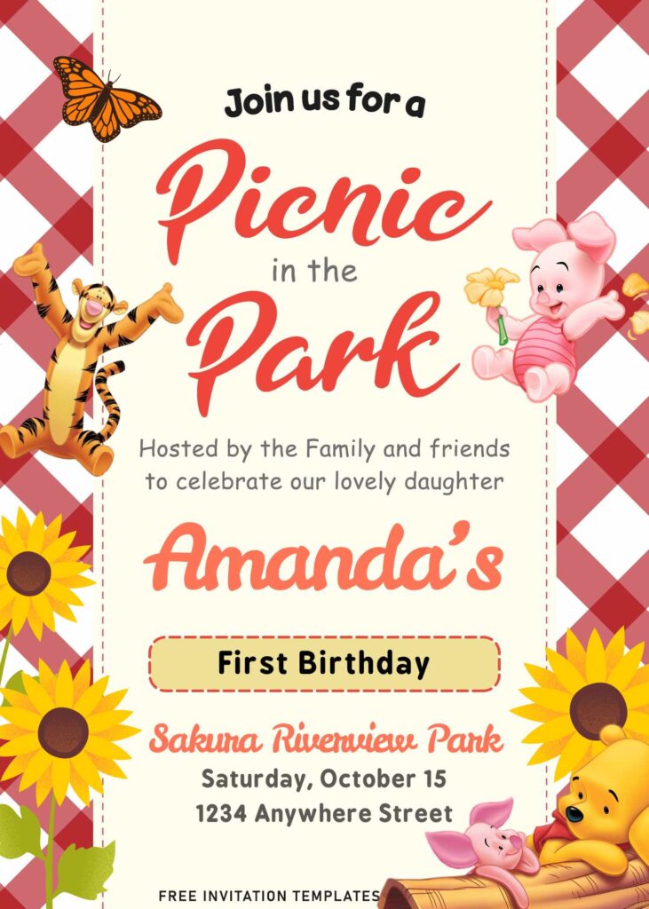 Free Winnie the Pooh Picnic Birthday Invitation Templates