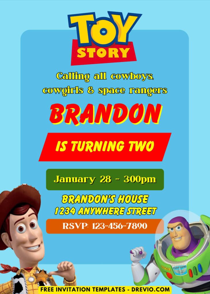 Free and Editable Toy Story Woody and Buzz Lightyear Birthday Invitation Templates Made in Canva. Customize Online for free
Toy Story Birthday Invitations – To Infinity and Beyond the Celebration!