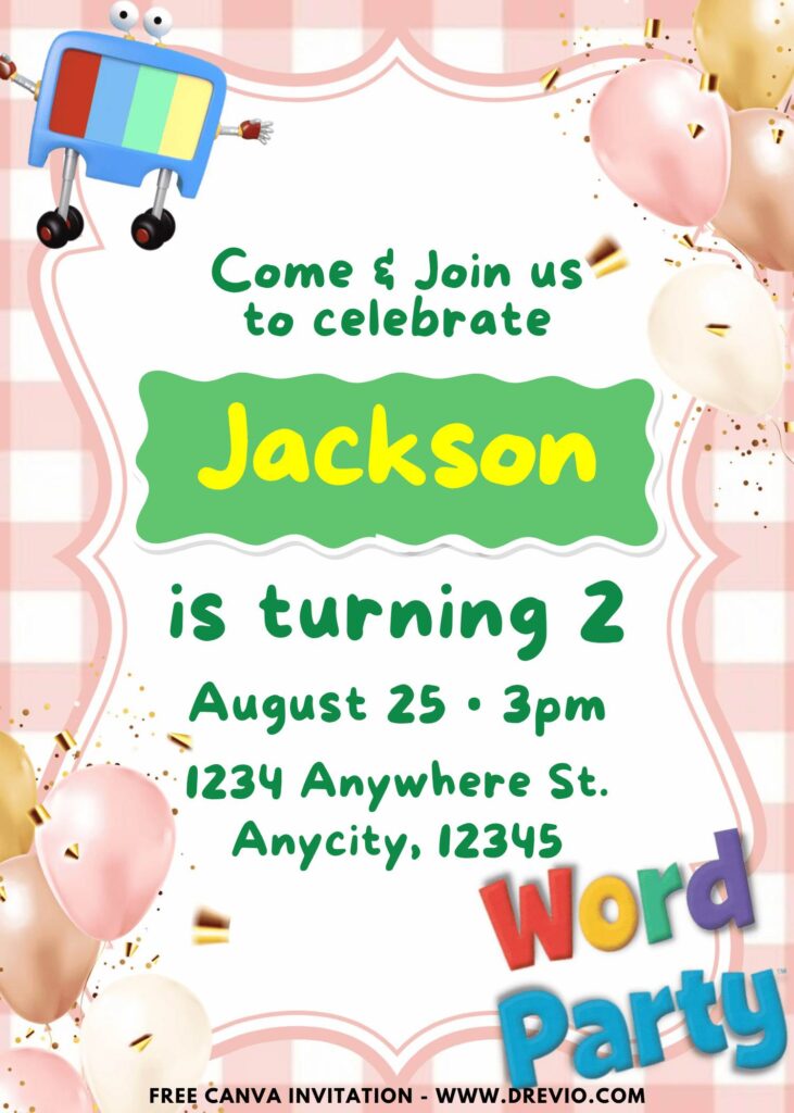 Customizable Word Party Birthday Invitation Templates – Free in Canva