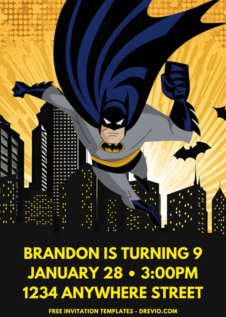 Free and Editable Batman Birthday Invitation Templates Made in Canva. Customize Online for free Fly into Gotham! Free Batman Birthday Invitation Templates to Customize Now