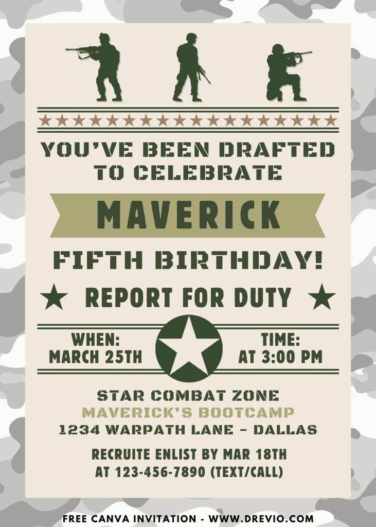 Camouflage Military Kids Birthday Invitation