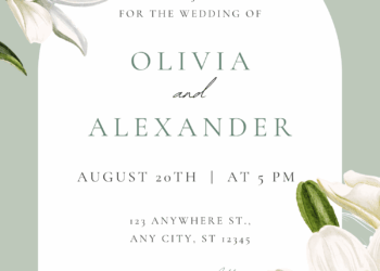 Free Printable Whimsical Lily Wedding Invitations for Garden or Boho Themes Soft and Elegant: Free Editable Lily Wedding Invitation Templates