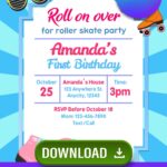 Retro Cute Roller Skate Birthday Invitation | Editable Canva