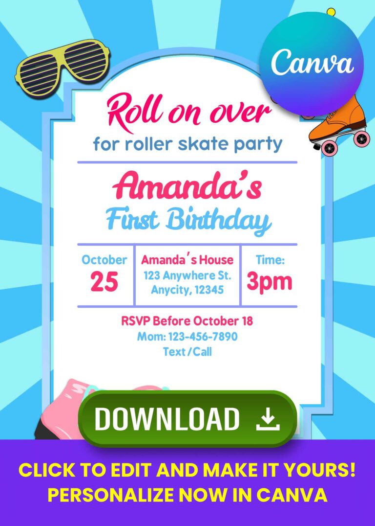 Colorful Retro Roller Skate Birthday Invitation | Editable in Canva