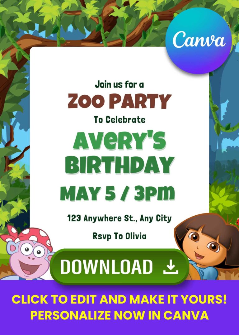 Free and Editable Dora the Explorer Birthday Invitation Templates Made in Canva. Customize Online for Free