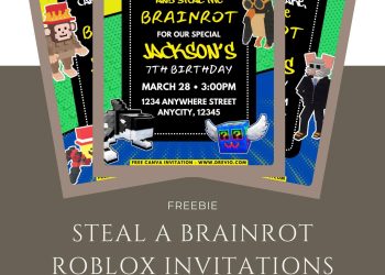 Editable Roblox Steal A Brainrot Birthday Invitation Templates – Free Canva Design You Can Personalize
