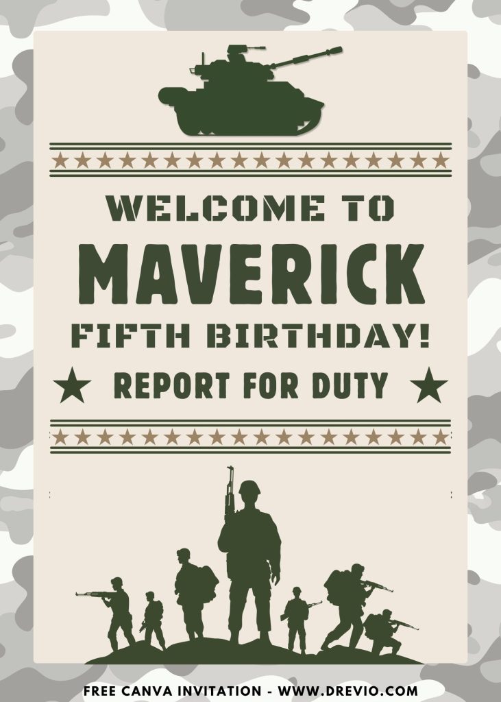 Free and Editable Cute Army Kids Birthday Welcome Sign Templates Made in Canva. Customize Online for Free