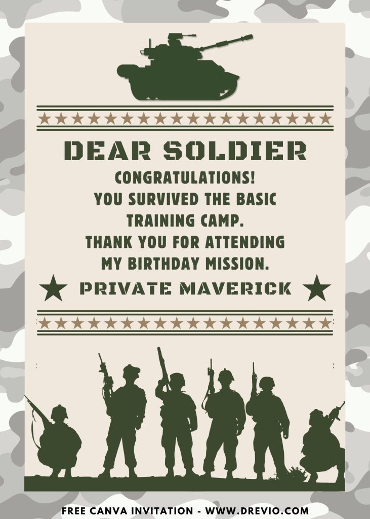 Free and Editable Little Soldier Birthday Thank You Templates Made in Canva. Customize Online for Free