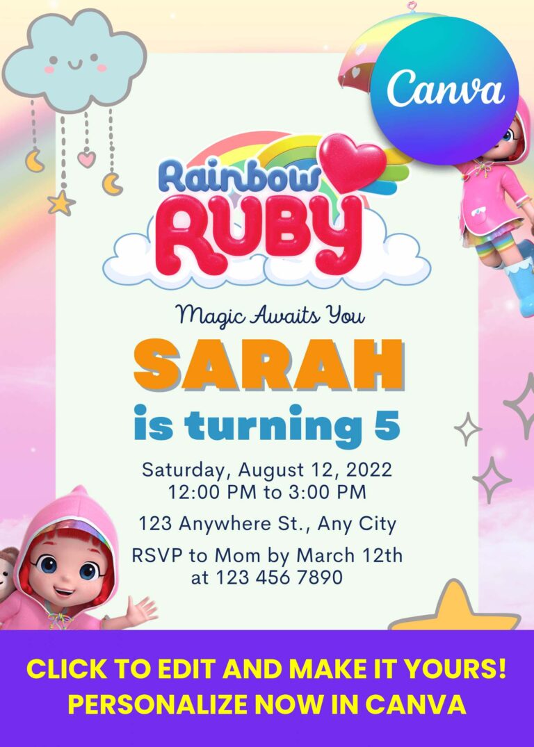 Easy-to-Edit Gabby’s Dollhouse Birthday Invitations – Free Canva Templates Printable Gabby’s Dollhouse Birthday Cards – Free Editable Templates Online