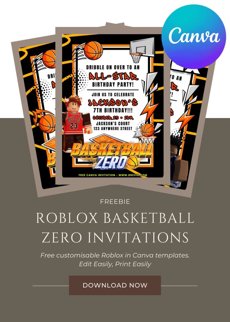 Free and Editable Roblox Basketball Zero Birthday Invitation Templates Made in Canva – Customize Online for Free