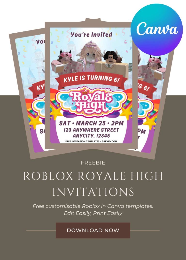 Free and Editable Roblox Royale High Birthday Invitation Templates Made in Canva – Customize Online for Free