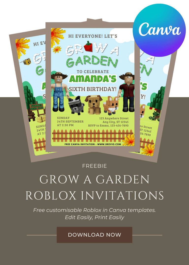 Create Your Own Free Roblox Grow A Garden Birthday Invitation Templates with Canva – Easy to Edit Online