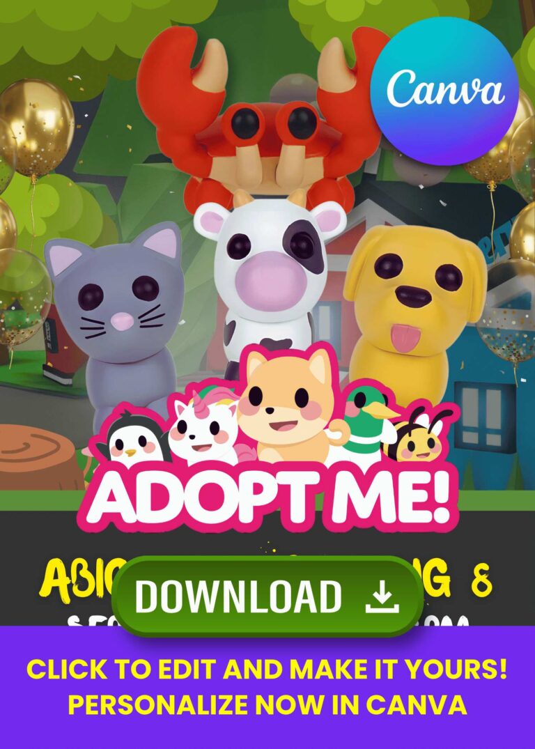 Roblox Adopt Me Printable Birthday Invitation Templates – 100% Free to Edit