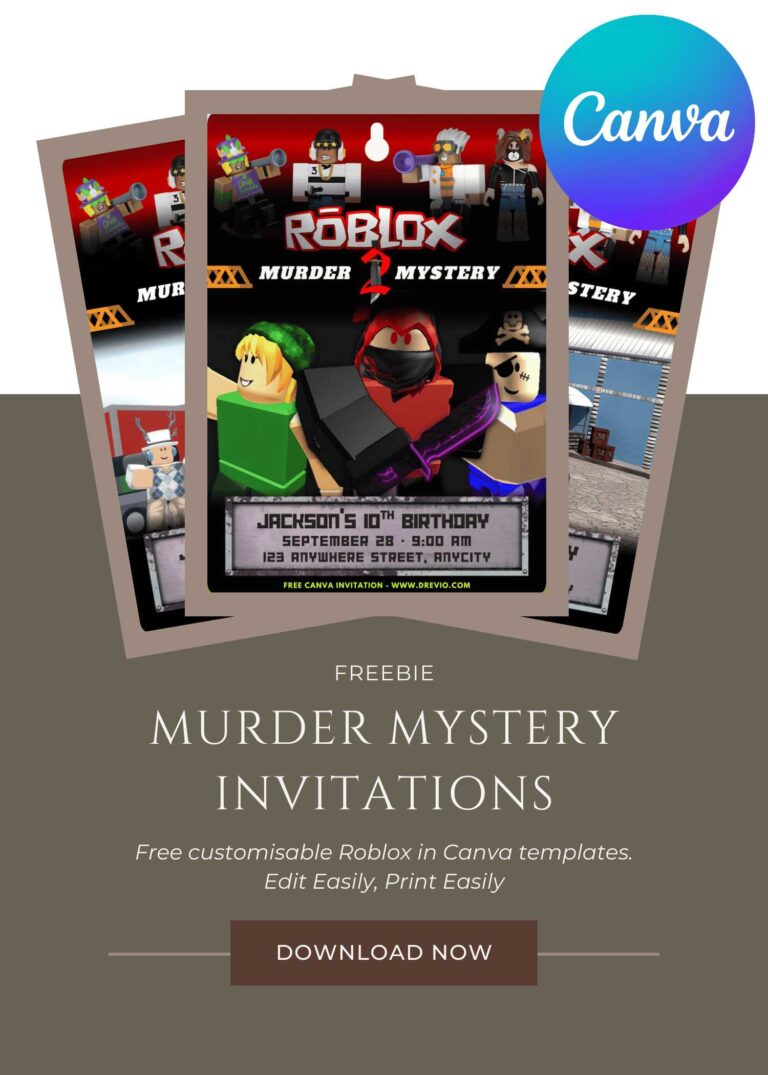 Free and Editable Roblox Murder Mystery Birthday Invitation Templates – Customize Online in Canva for Free