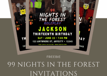Free and Editable Roblox 99 Nights in the Forest Birthday Invitation Templates – Made in Canva, Easy to Customize Online