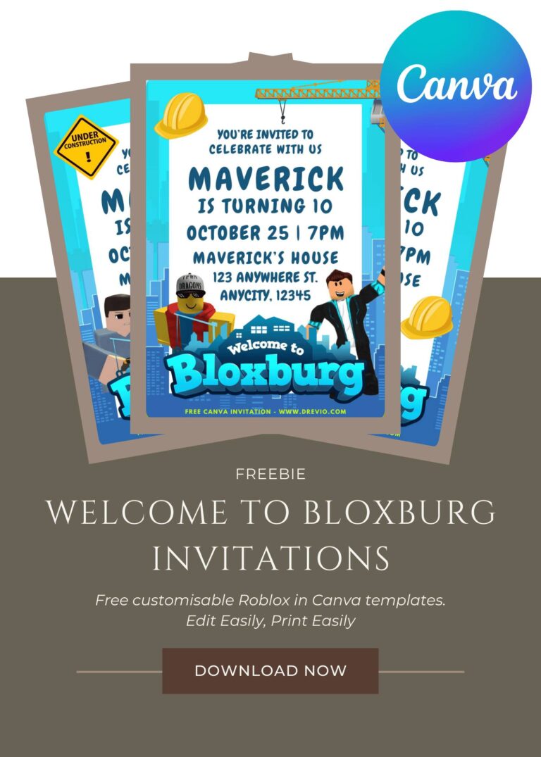 Free and Editable Roblox Welcome to Bloxburg Birthday Invitation Templates – Customize Online in Canva