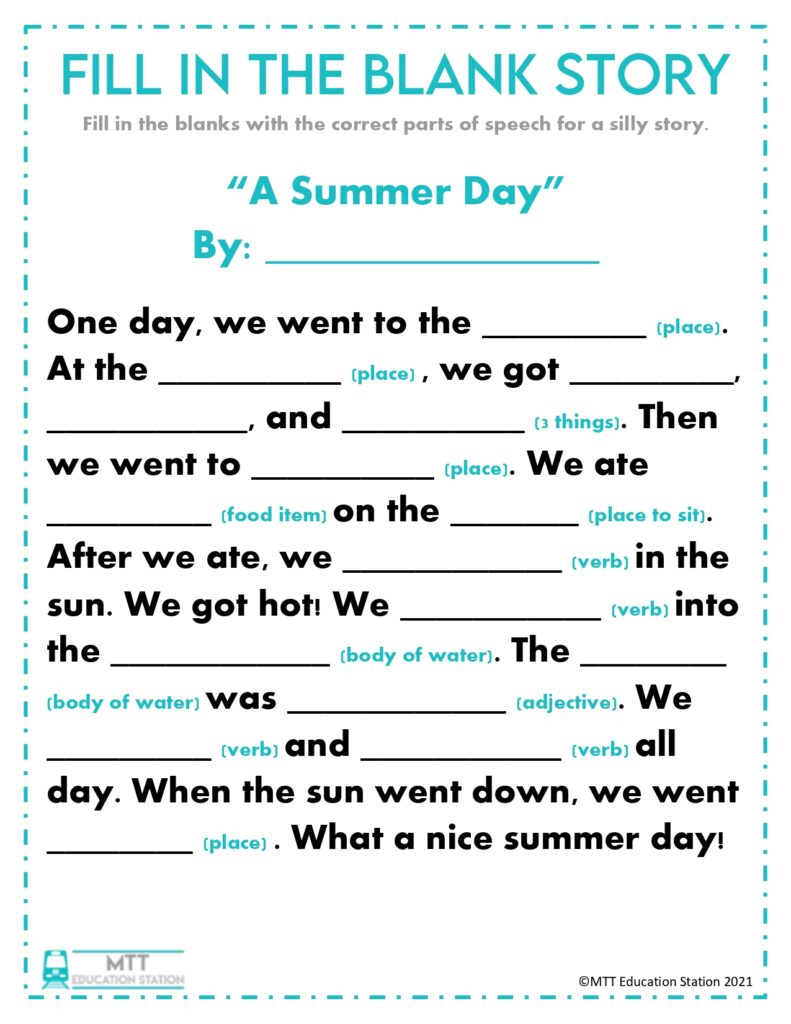 Fill In The Blank Activity For Kids