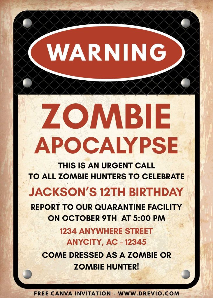 Chillingly Cute Free Zombie Apocalypse Birthday Invitations – Canva Templates Included