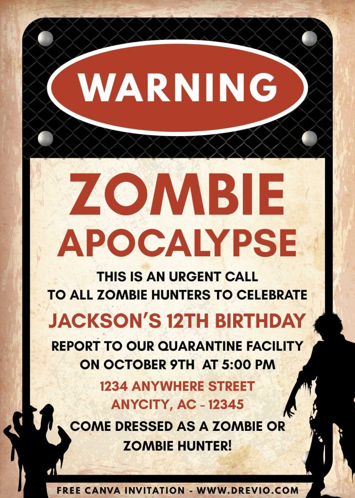 Spooky and Fun Zombie Apocalypse Birthday Invitations – Free Download and Easy to Personalize