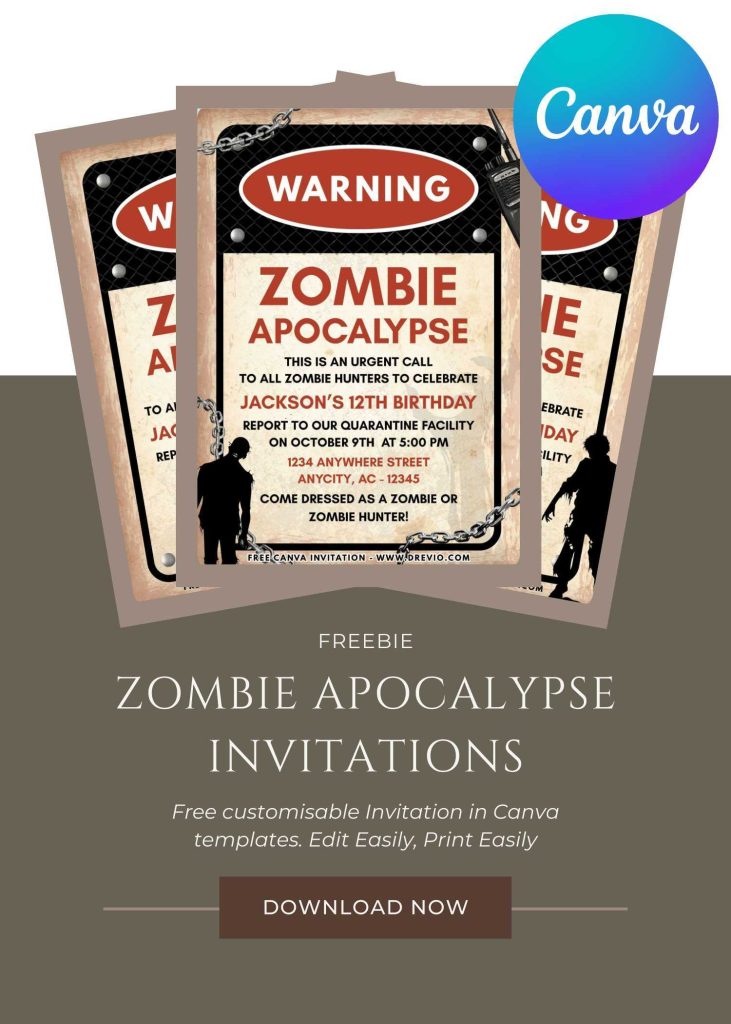 Free and Editable Zombie Apocalypse Birthday Invitation Templates Made in Canva – Customize Online for Free