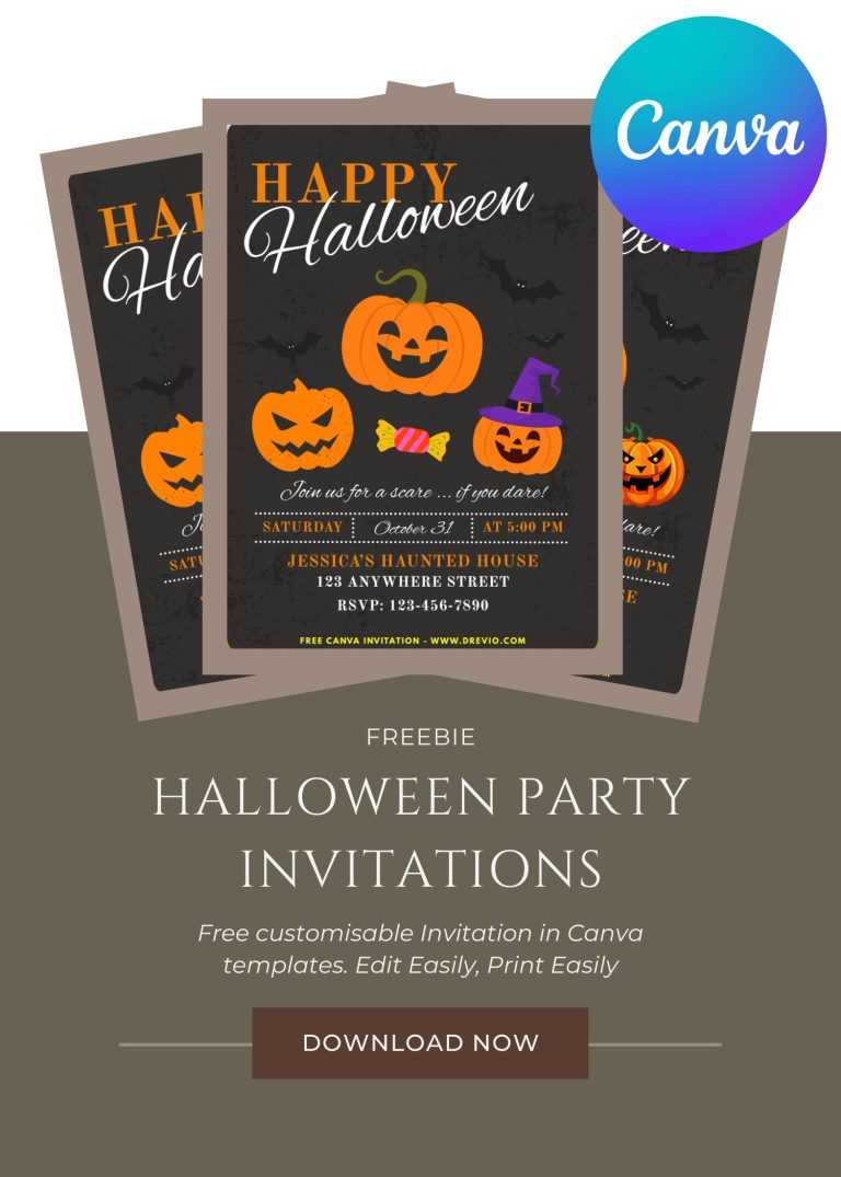 Free and Editable Scary Cute Jack O Lantern Birthday Invitation Templates Made in Canva. Customize Online for Free