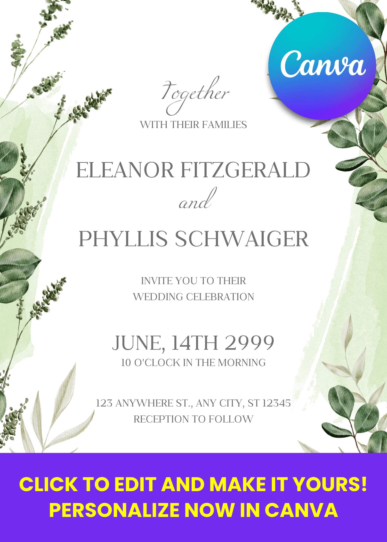 FREE Eucalyptus and Pampas Grass Wedding Invitations