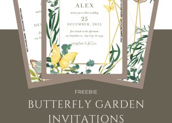 Free and Editable Butterfly Garden Greenery Wedding Invitation Templates Made in Canva. Customize Online for Free