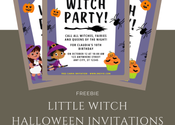 Free and Editable Little Witch Birthday Invitation Templates Made in Canva. Customize Online for Free