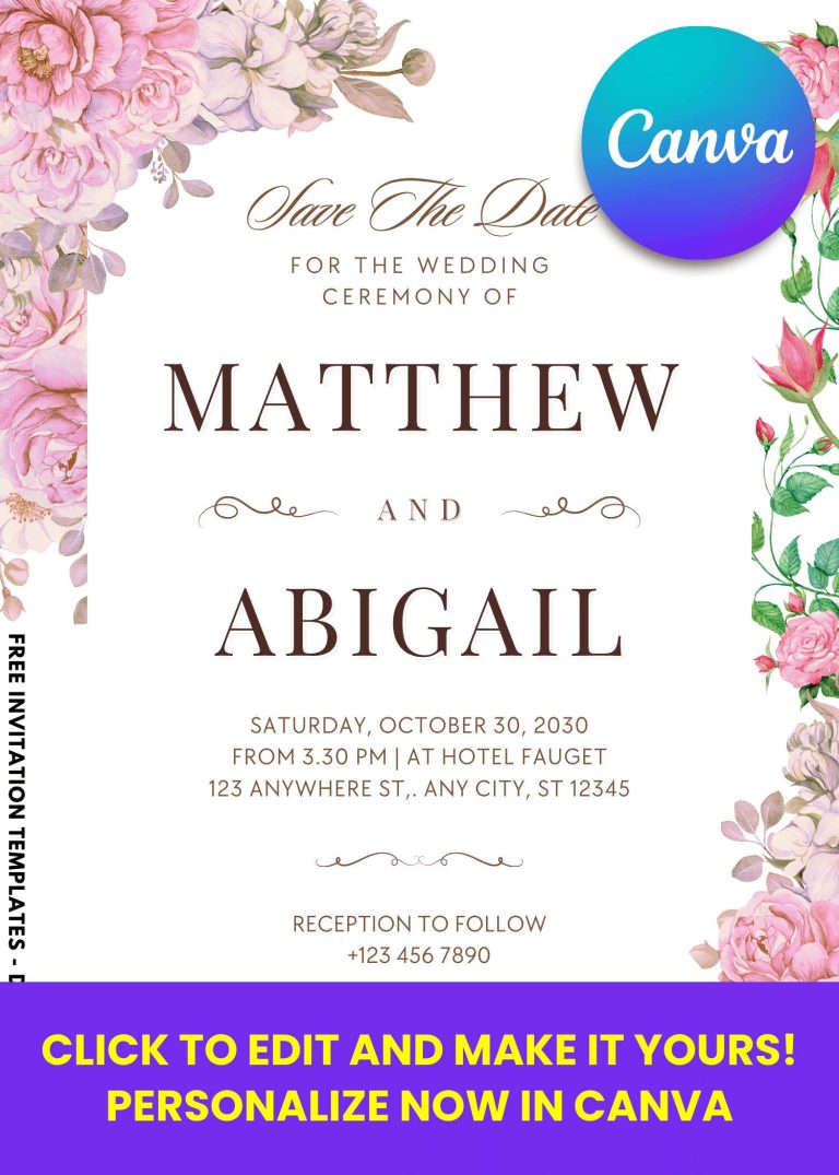 Free and Editable Spring Garden Frame wedding Invitation Templates Made in Canva. Customize Online for free