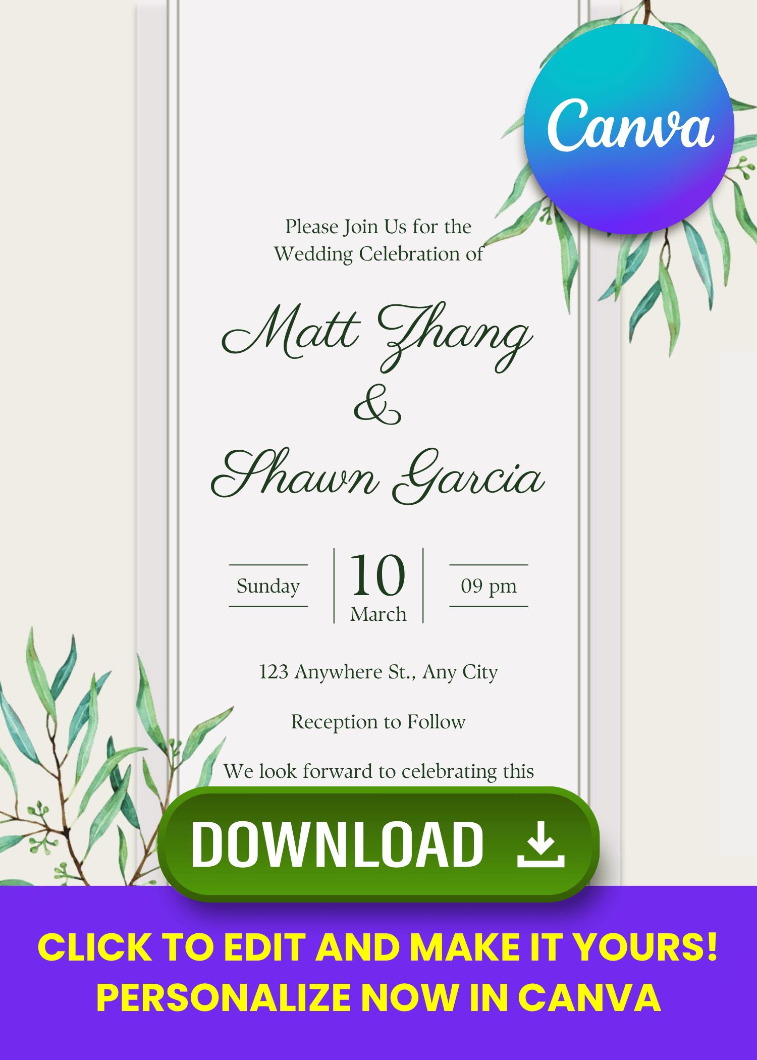 FREE Eucalyptus Greenery Wedding Invitations
