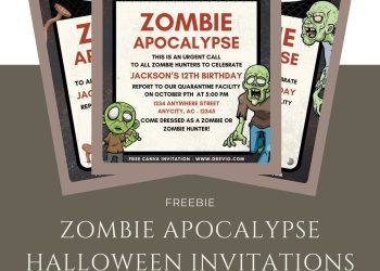 Free and Editable Spooky Zombie Apocalypse Birthday Invitation Templates Made in Canva. Customize Online for free