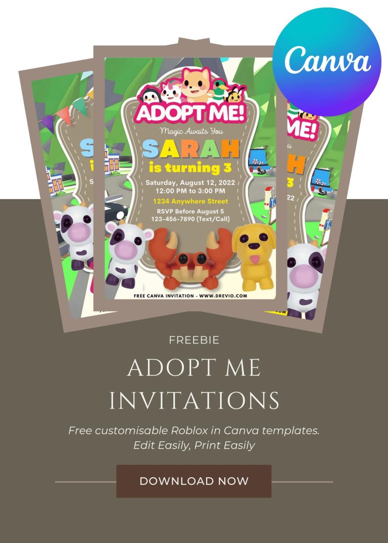 Free and Editable Adorable Roblox Adopt Me Birthday Invitation Templates Made in Canva. Customize Online for Free