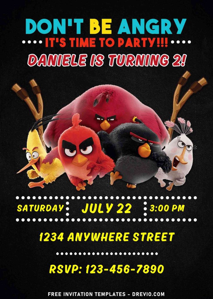 Free and Editable Chalkboard Angry Birds Birthday Invitation Templates
