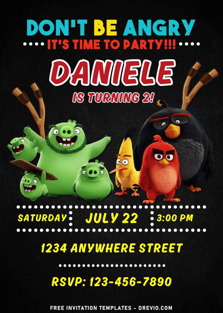 Editable Angry Birds Party Invitation with Chalkboard Design
