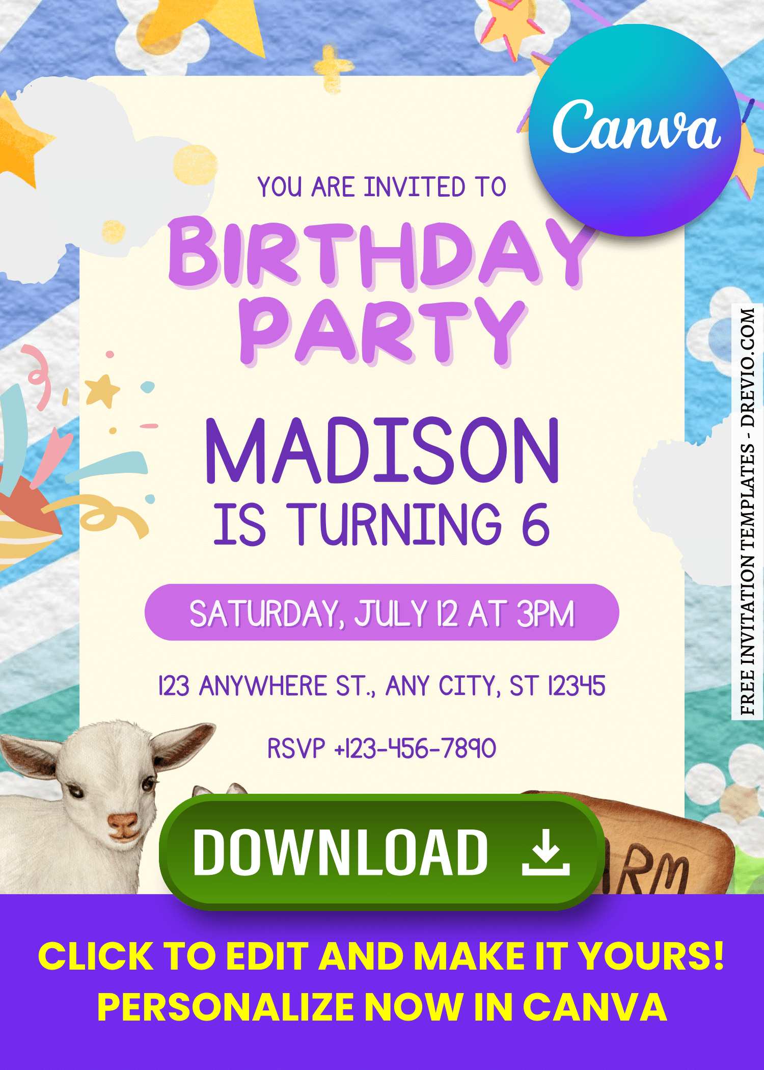 FREE Watercolor Farm Birthday Invitations