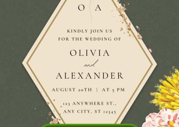 Free and Editable Sunburst Orange Poppy and Lily Wedding Invitation Templates Made in Canva. Customize Online for free