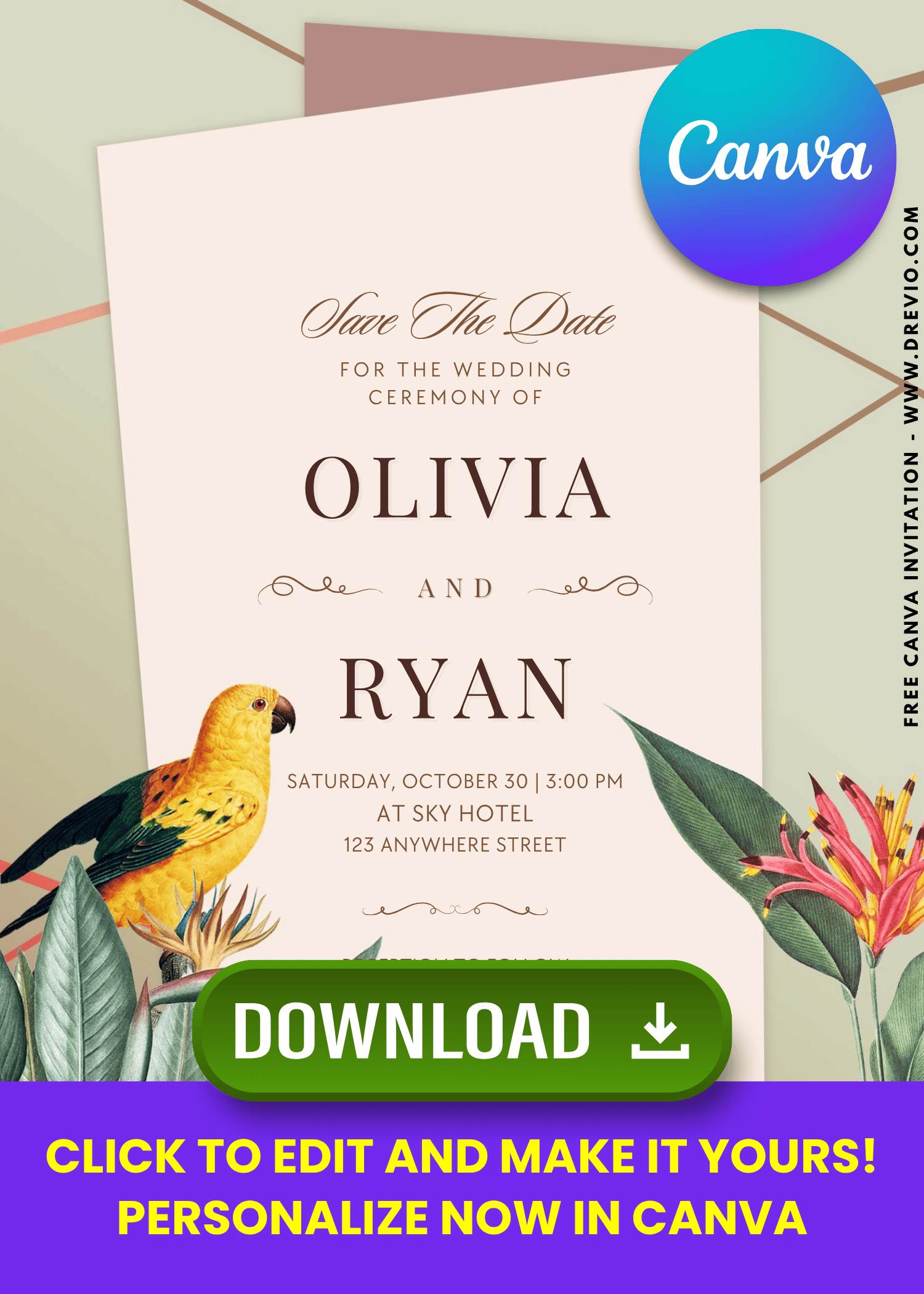 FREE Tropical Greenery Wedding Invitations