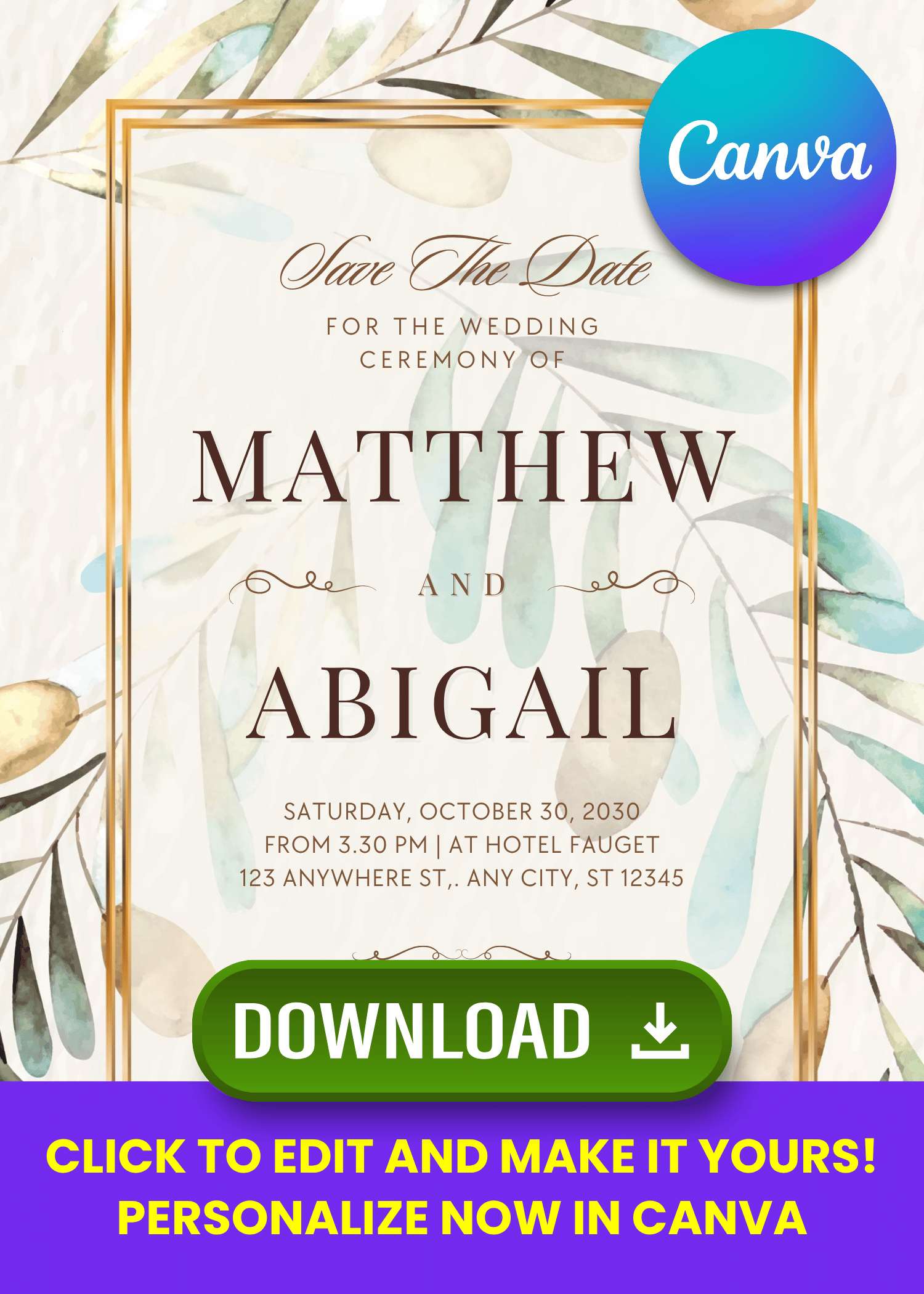 FREE Aesthetic Greenery Wedding Invitations