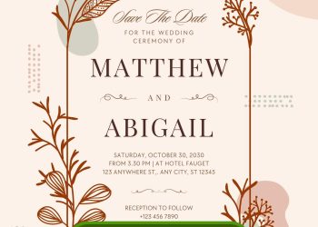 Hand Drawn Greenery Leaf Line Art Wedding Invitation – Customizable Template