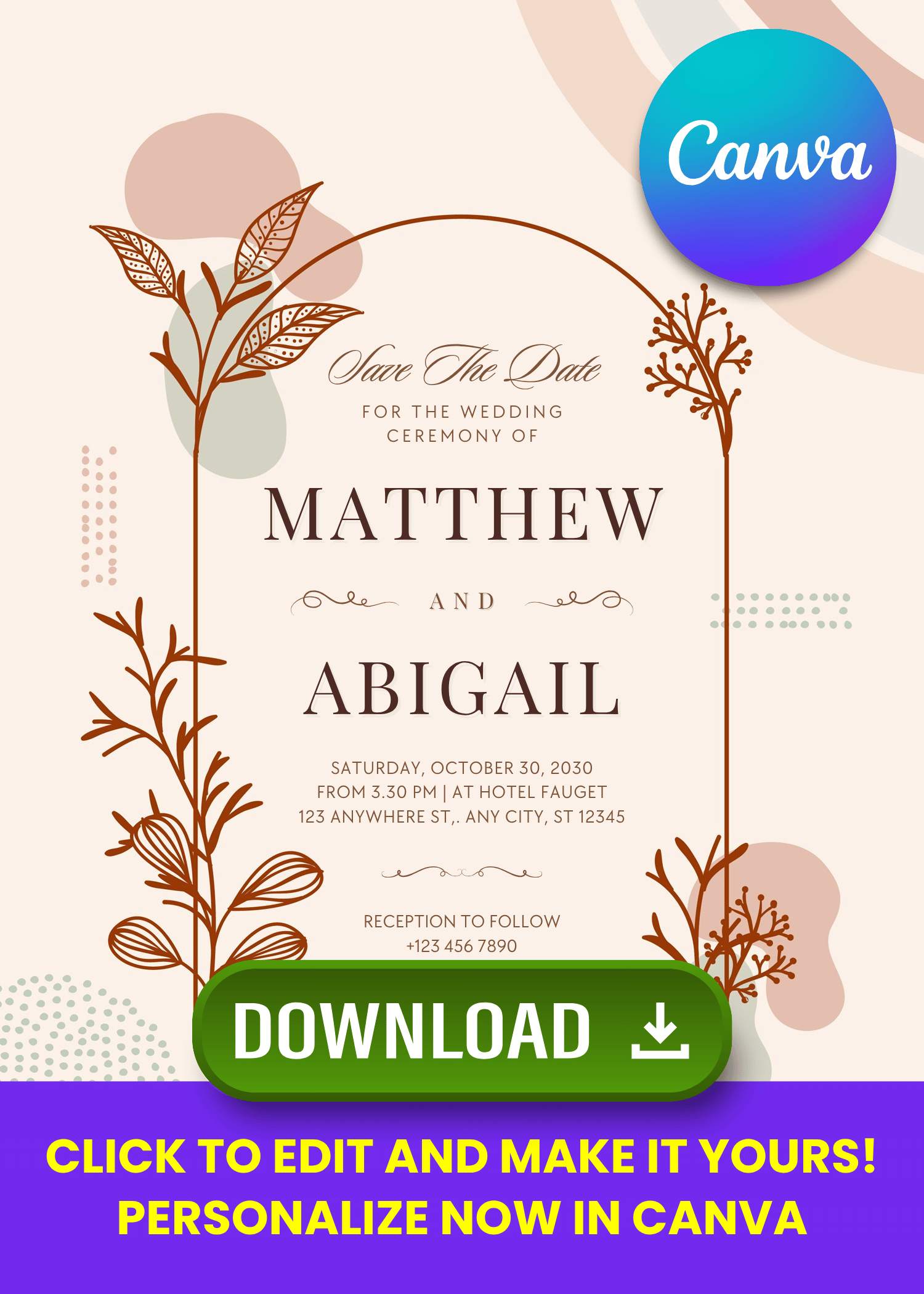 FREE Hand Drawn Greenery Wedding Invitations