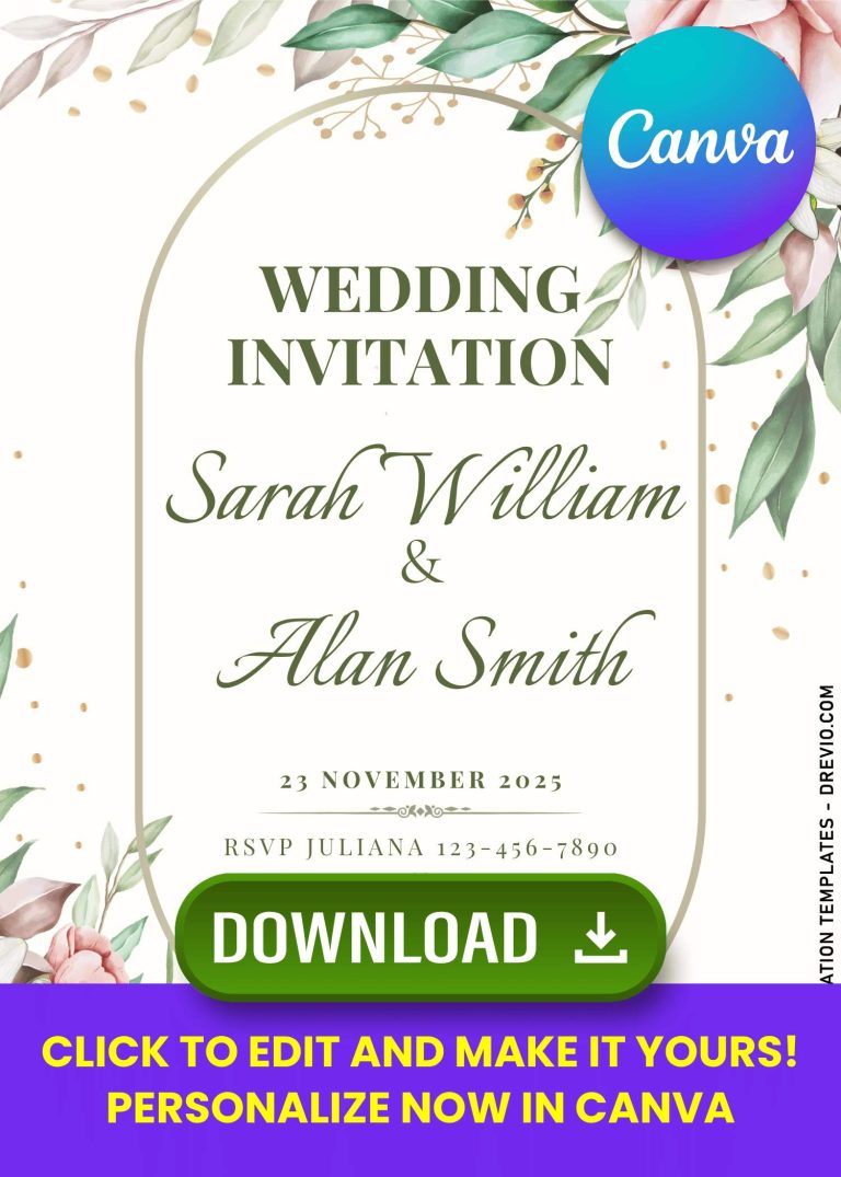 Soft and Subtle Watercolor Wedding Invite with Watercolor Eucalyptus Greenery