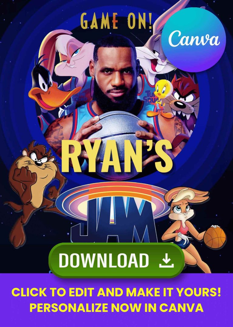 Free and Editable Space Jam Birthday Welcome Sign Board Templates Made in Canva