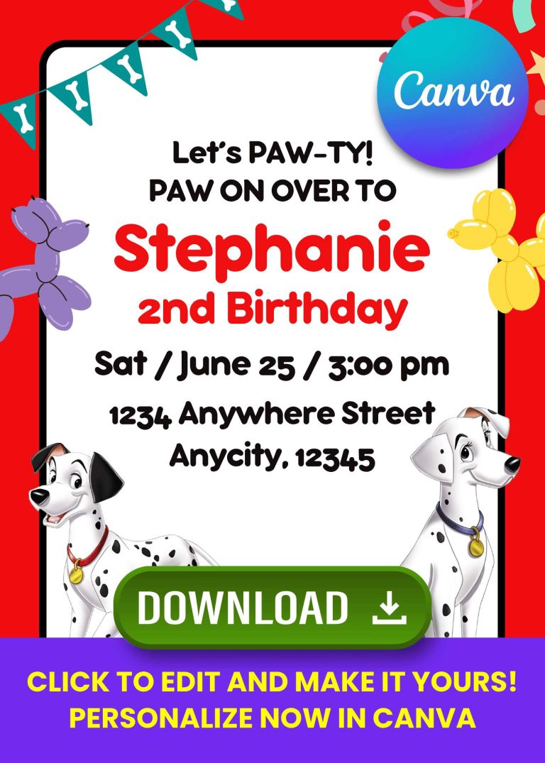 Free and Editable 101 Dalmatians Puppy Birthday Thank You Card Templates Made in Canva Dalmatian Love Thank You Card Template Editable in Canva