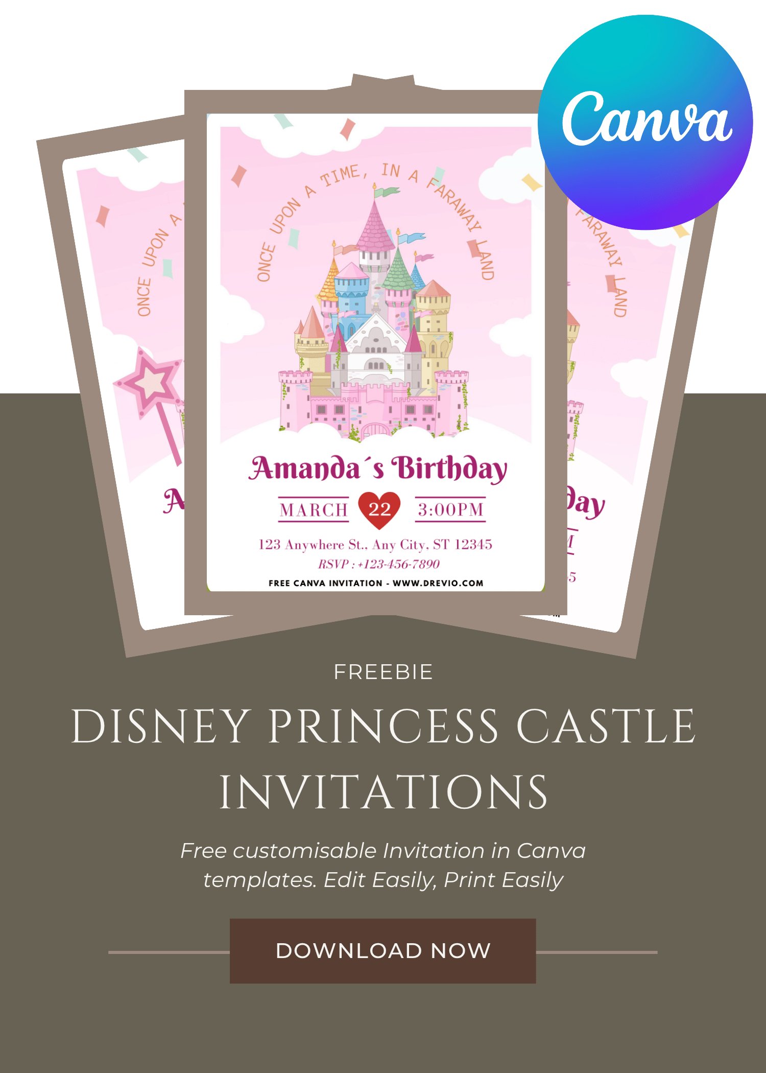 FREE Disney Princess Castle Birthday Invitations