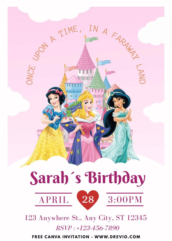 editable-disney-princess castle-birthday-invite-canva-design